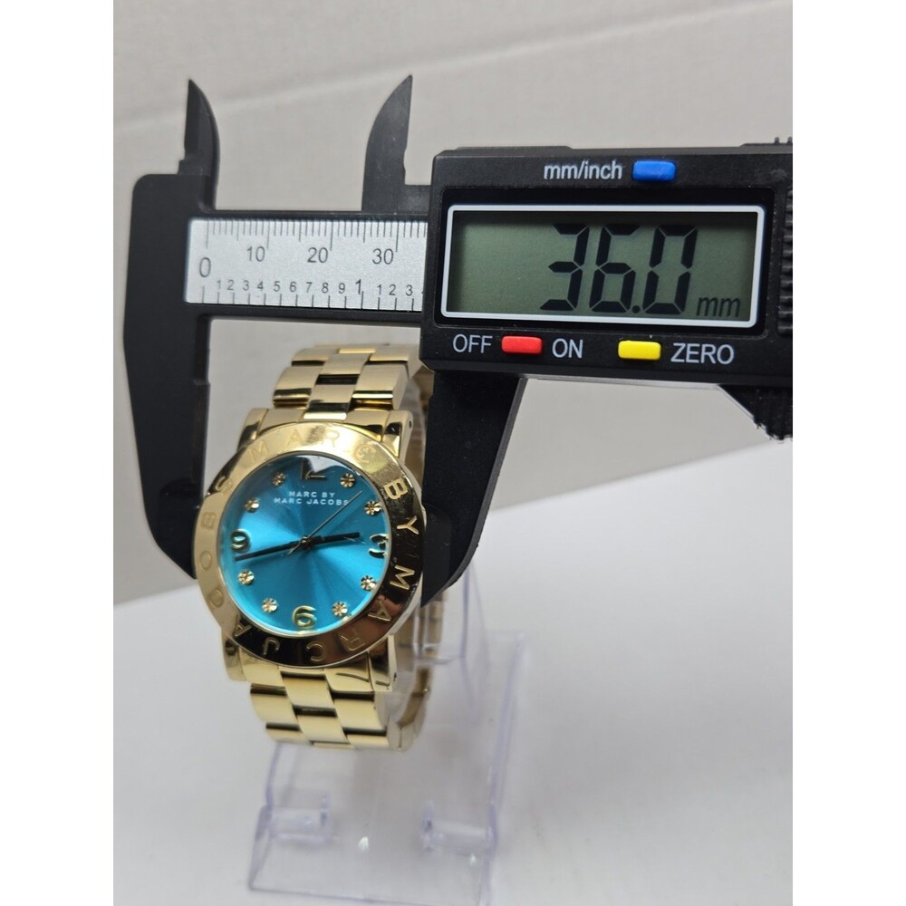 Marc Jacobs Amy Aqua Blue Gold Tone Womens 36mm Dress Watch Classic New Battery - Picture 5 of 14